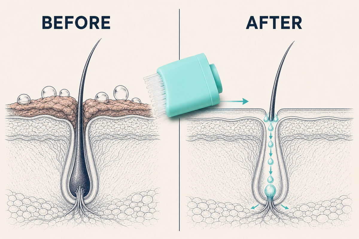 Scalp serum delivery illustration